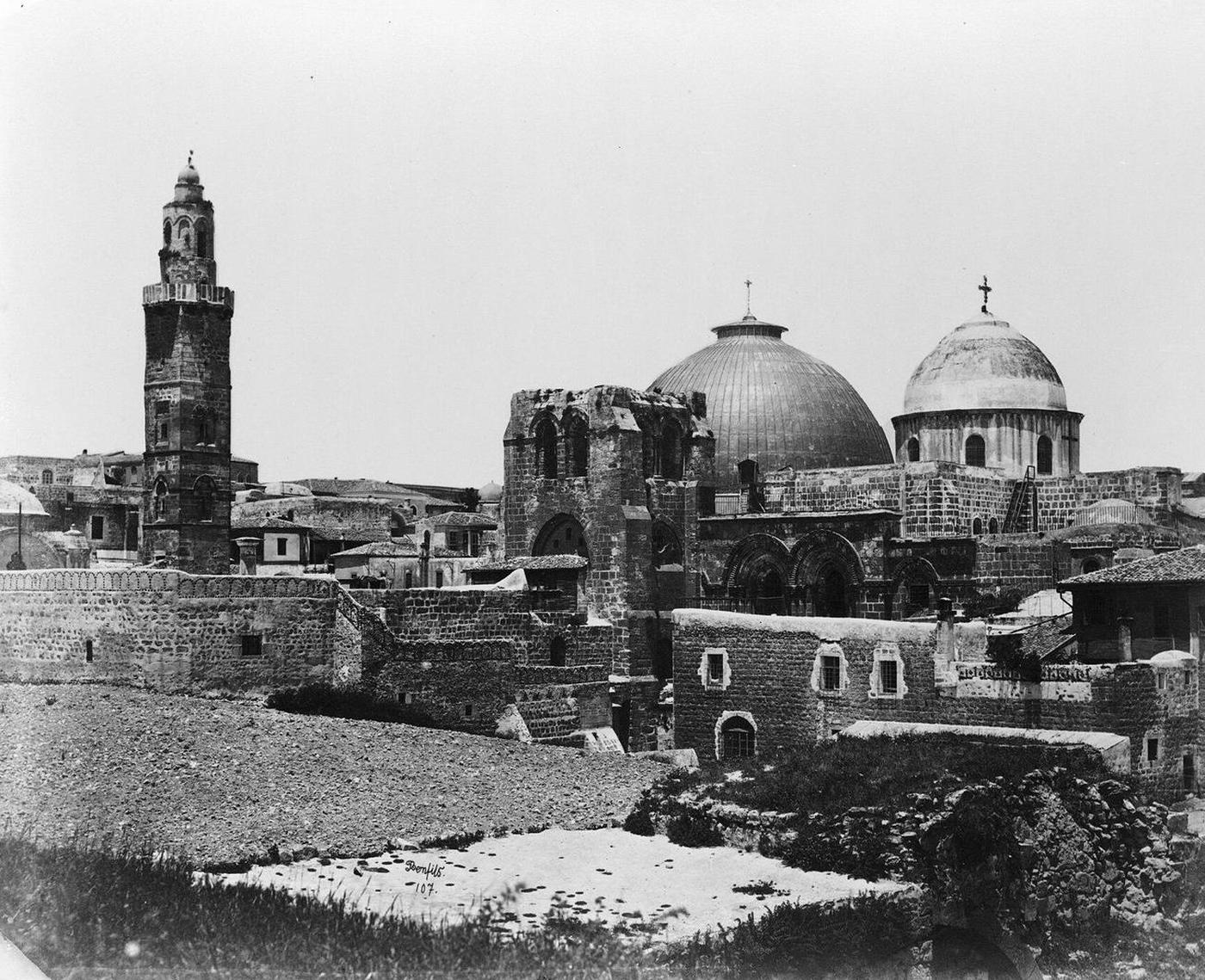 The domes of the Church of the Holy Sepulchre in Jerusalem, photographed in 1870
