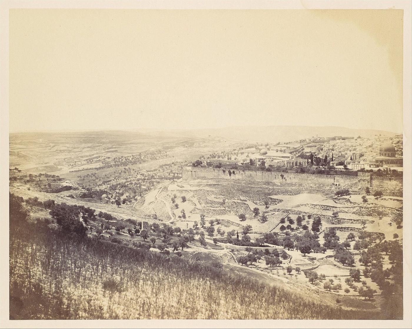The Garden of Gethsemane and a view of Jerusalem, 19th-century photograph